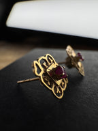 9ct vintage Yellow Gold Ruby Heart Earrings