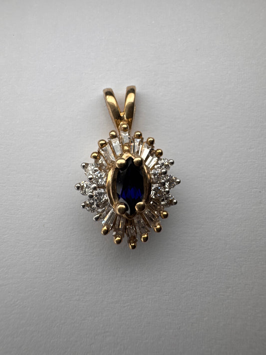 9ct Gold CZ and Blue Gem Pendant