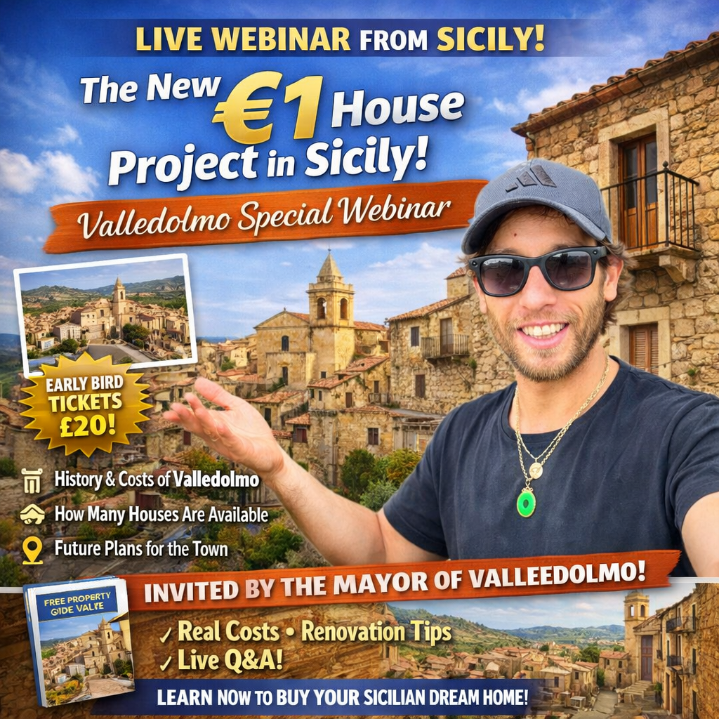 LIVE Webinar with George Laing (NEW 1€ Town: Valledolmo) How to buy a house for 1€ April 26th
