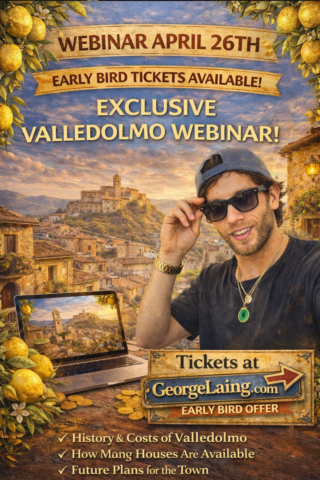 LIVE Webinar with George Laing (NEW 1€ Town: Valledolmo) How to buy a house for 1€ April 26th