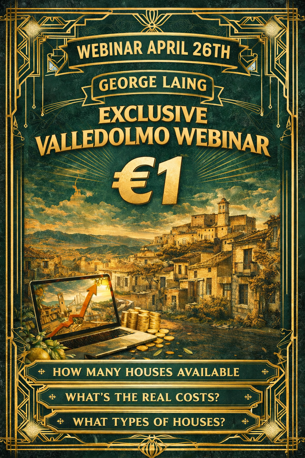 LIVE Webinar with George Laing (NEW 1€ Town: Valledolmo) How to buy a house for 1€ April 26th