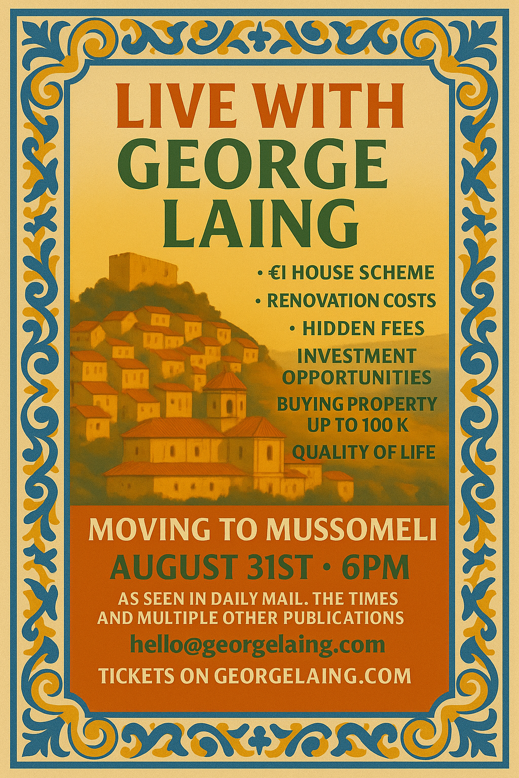 Moving to Mussomeli – Live €1 House Webinar with George Laing - AUGUST 31st 6pm UK